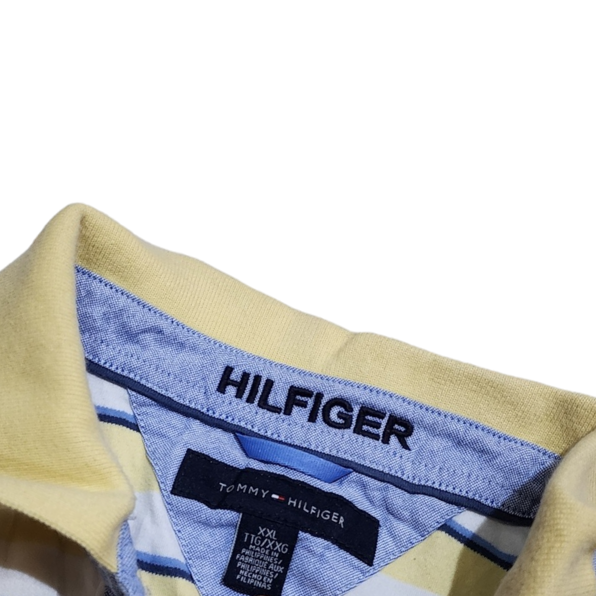 Playera Polo Tommy Hilfiger 2xl Lineas Amarillo, Blanco Azul