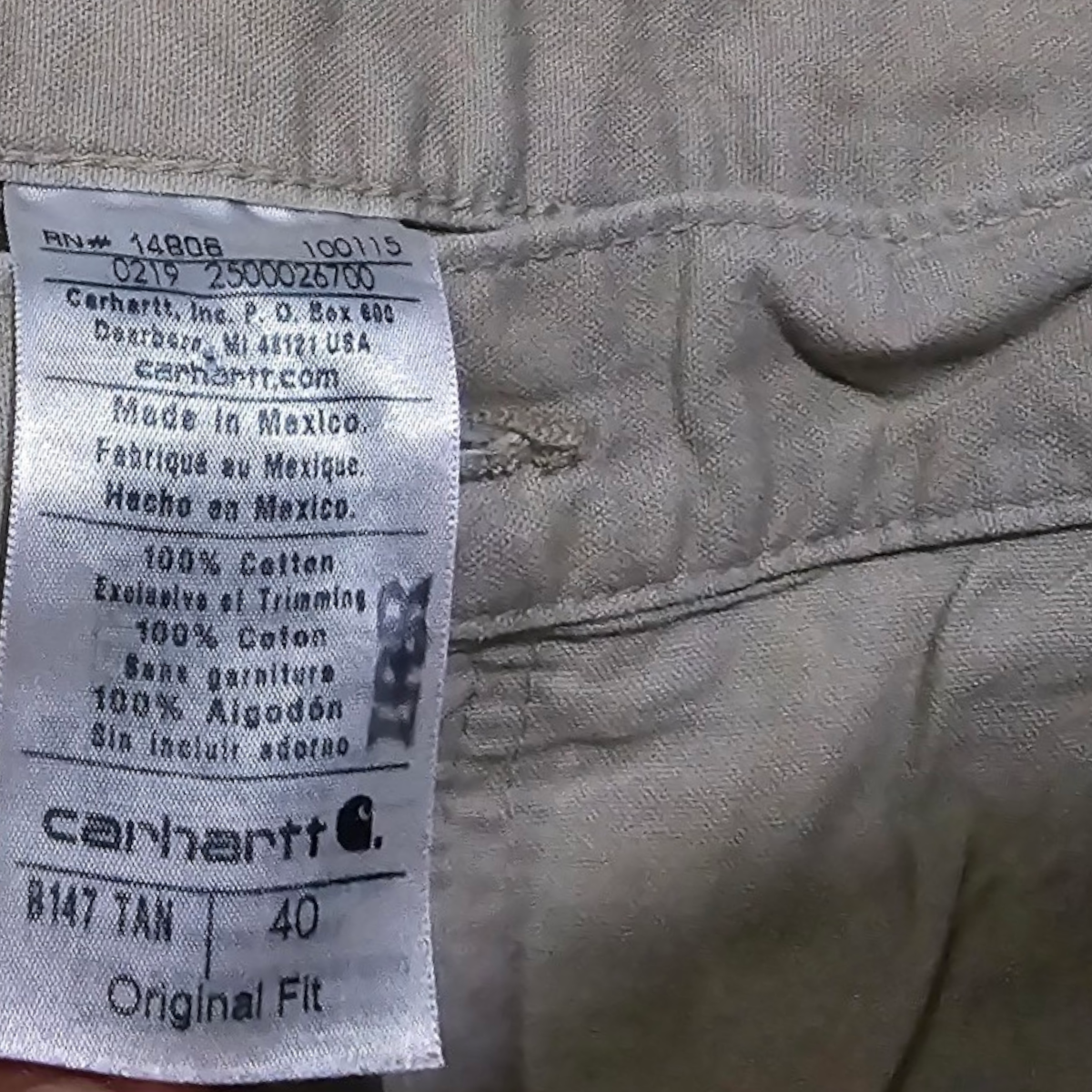 Short Carhartt Talla 40 Beige Oscuro Original Fit