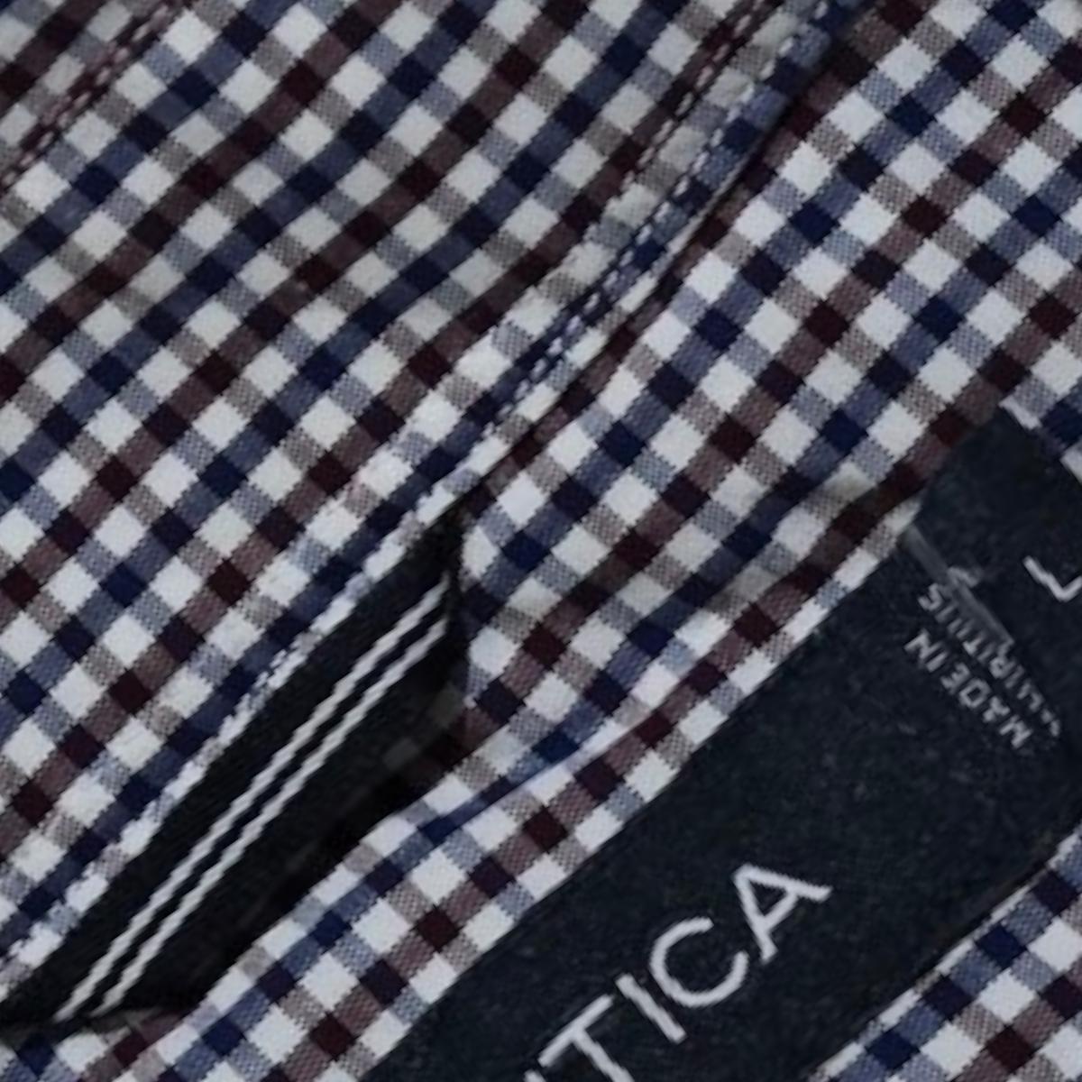 Camisa Nautica Grande L Cuadros Azul, Vino Y Blanco