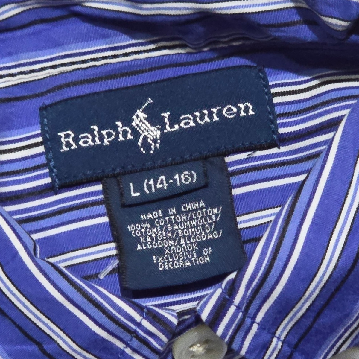 Camisa Ralph Lauren Adolescente L 14-16 Azul Lineas
