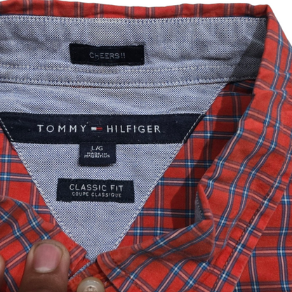 Camisa Tommy Hilfiger Grande L Classic Fit Cuadro Naranja