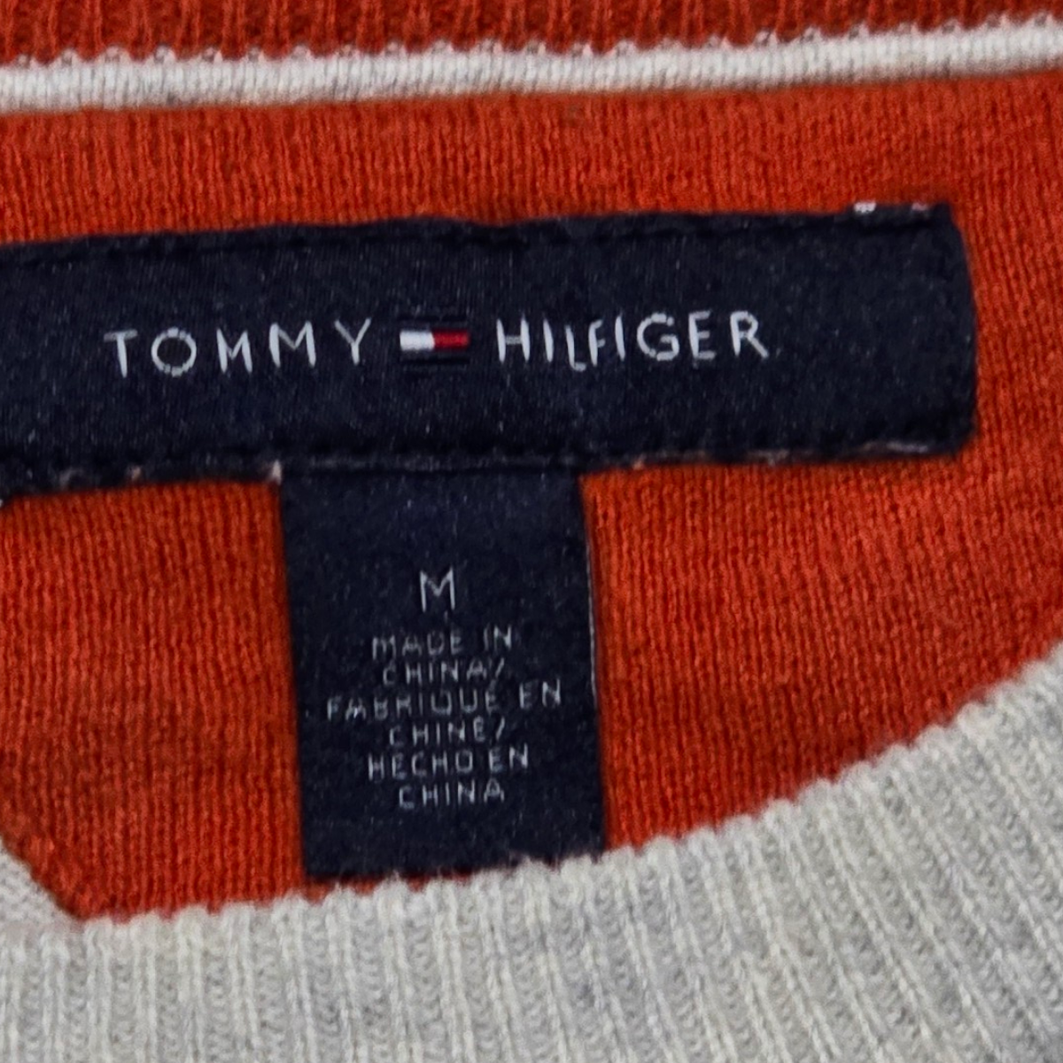 Sueter Tommy Hilfiger Mediana M Gris Con Naranja