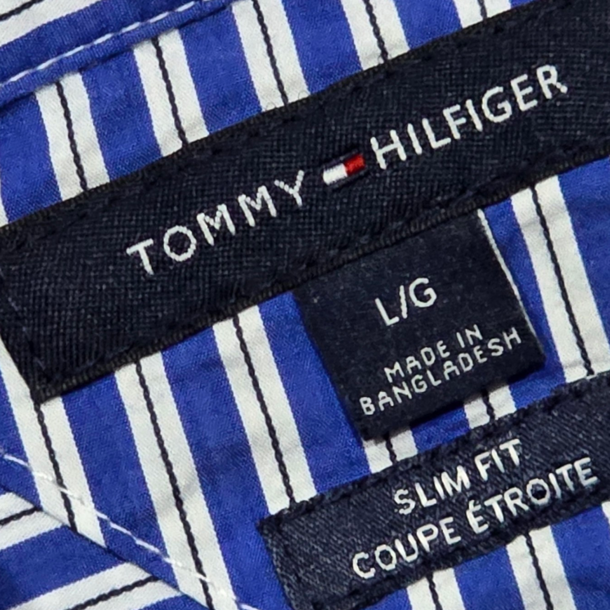 Camisa Tommy Hilfiger Grande L Slimfit Azul Lineas