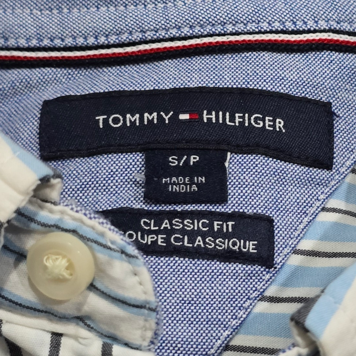 Camisa Tommy Hilfiger Chico S Classic Fit Azul Lineas