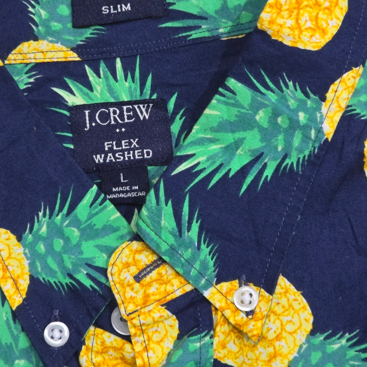 Camisa Manga Corta J.crew Grande L Slim Fit Azul Piñas