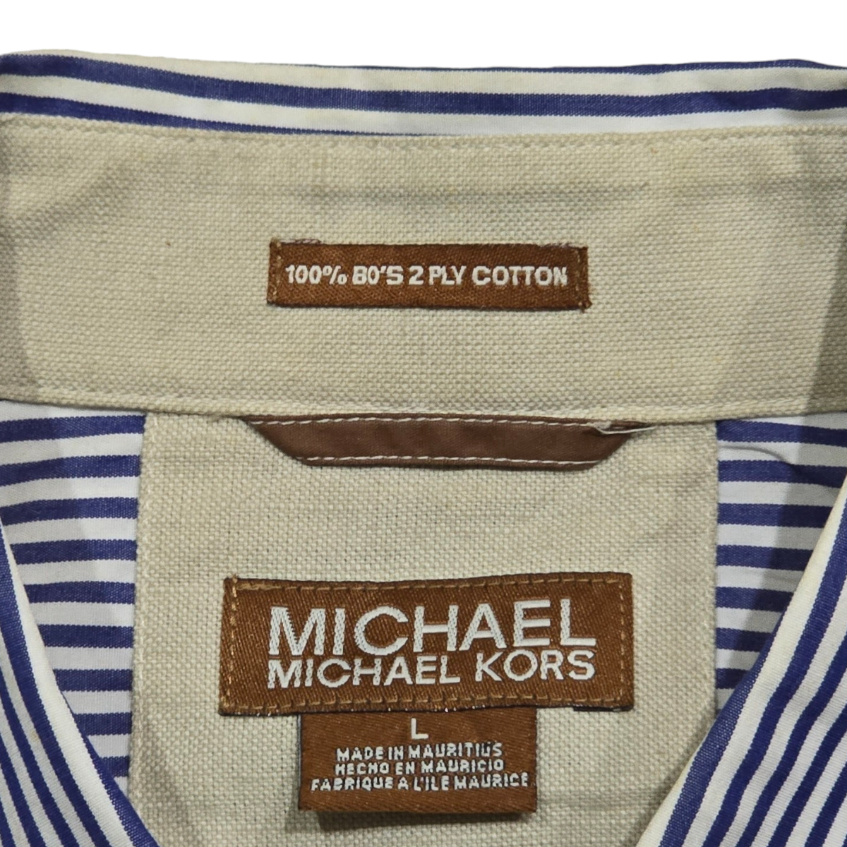 Camisa Manga Corta Michael Kors Grande L Rayas Azul Blanco