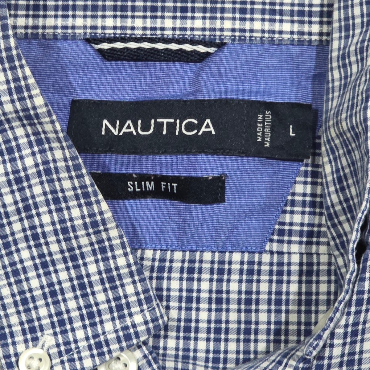 Camisa Nautica Grande L Slimfit Azul Cuadro