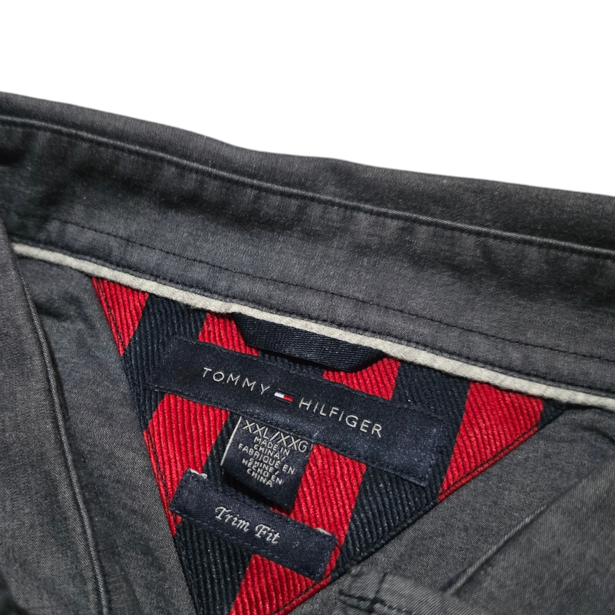 Camisa Tommy Hilfiger 2xl Gris Trim Fit