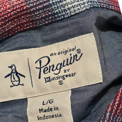 Camisa Penguin Grande L Cuadro Rojo Y Azul