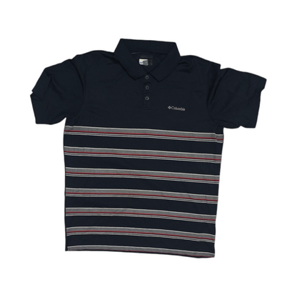 Playera Polo Columbia Grande L Azul Lineas Rojo Y Gris