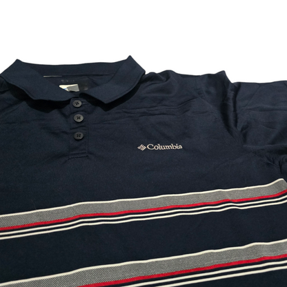 Playera Polo Columbia Grande L Azul Lineas Rojo Y Gris