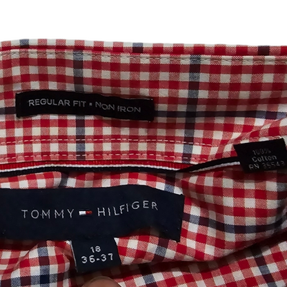 Camisa Tommy Hilfiger 2xl 18 36-37 Regular Fit Rojo Cuadro