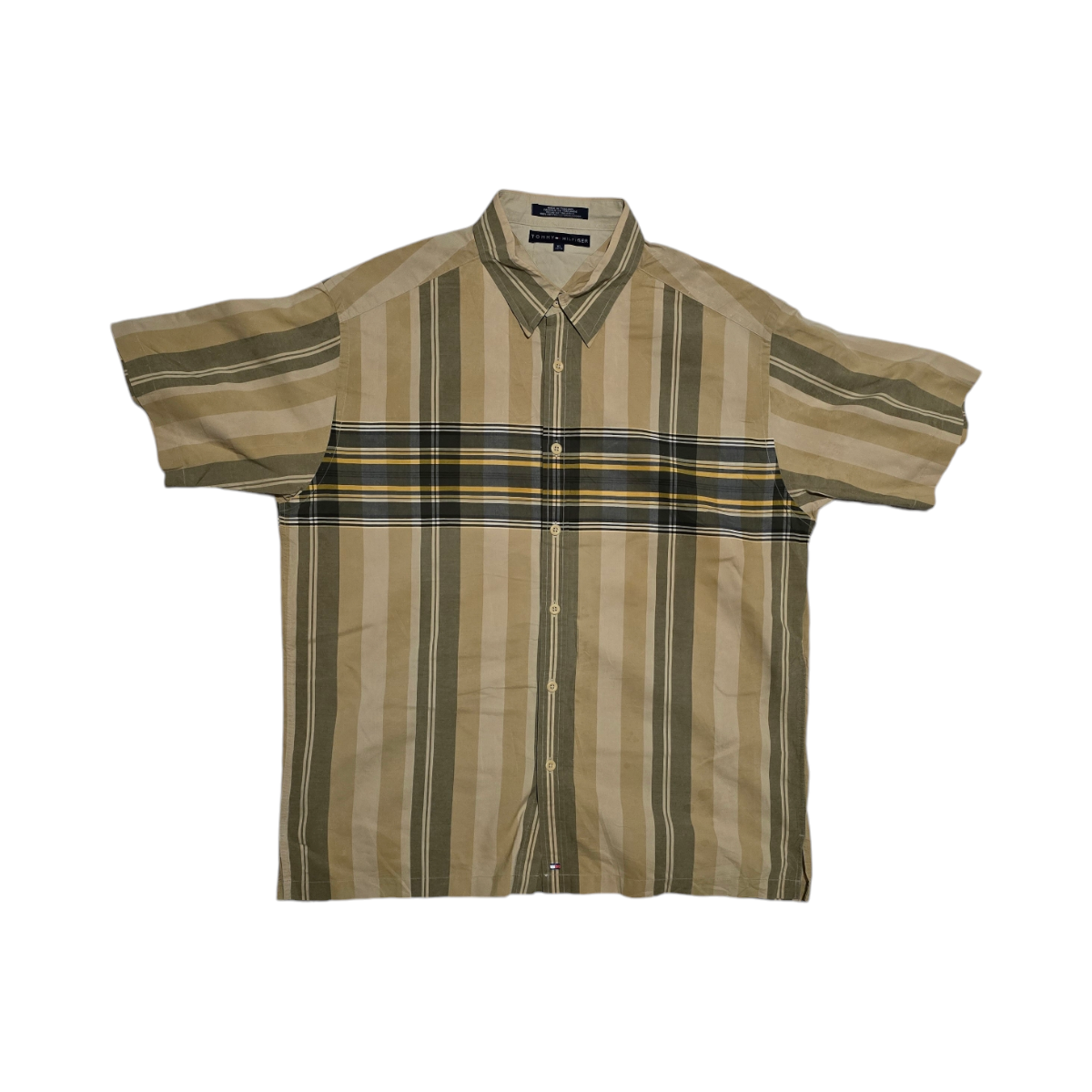 Camisa Tommy Hilfiger Manga Corta Xgrande Xl Cafe Lineas