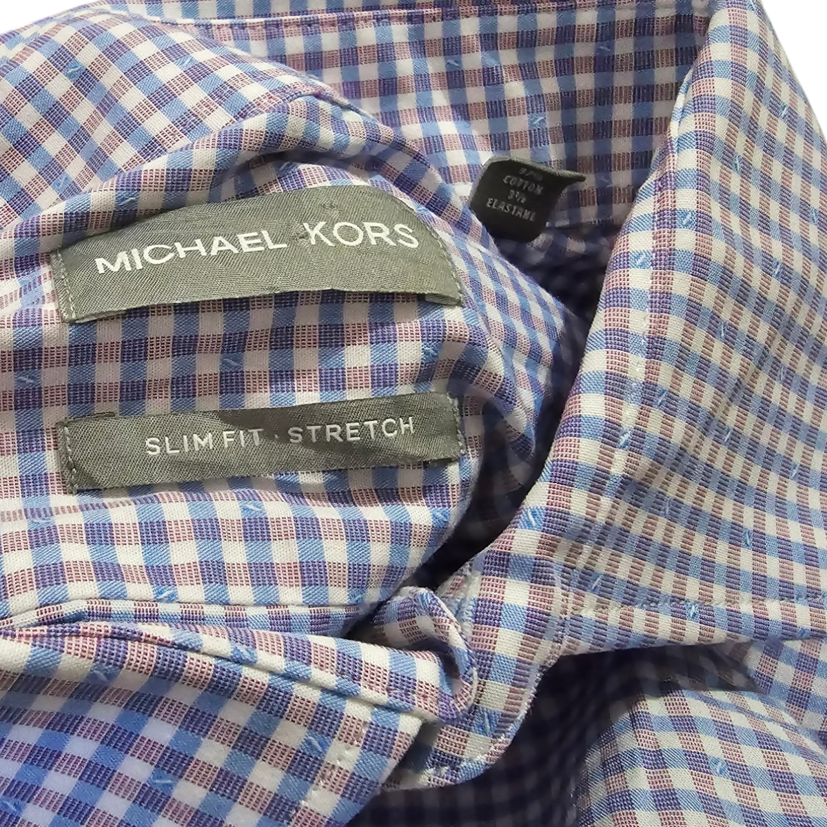 Camisa Michael Kors Grande L 16 32-33 Slimfit Cuadro Azul