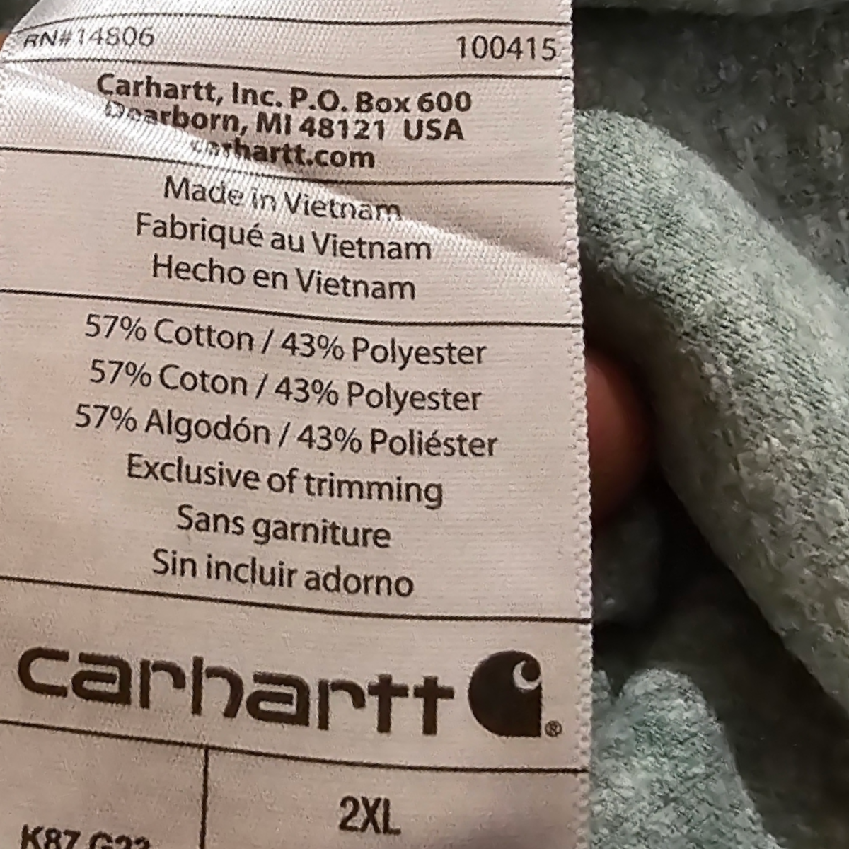 Playera Carhartt 2xl Original Fit Verde