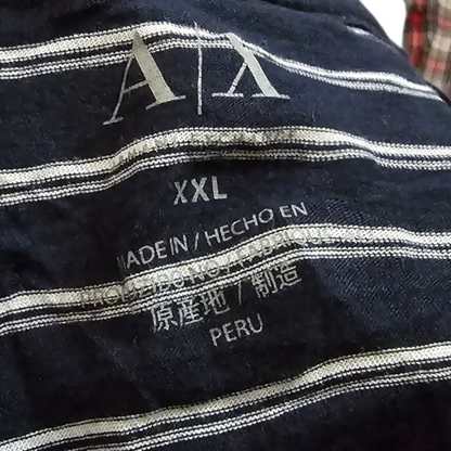 Playera Armani Exchange 2xl Azul Lineas Blancas