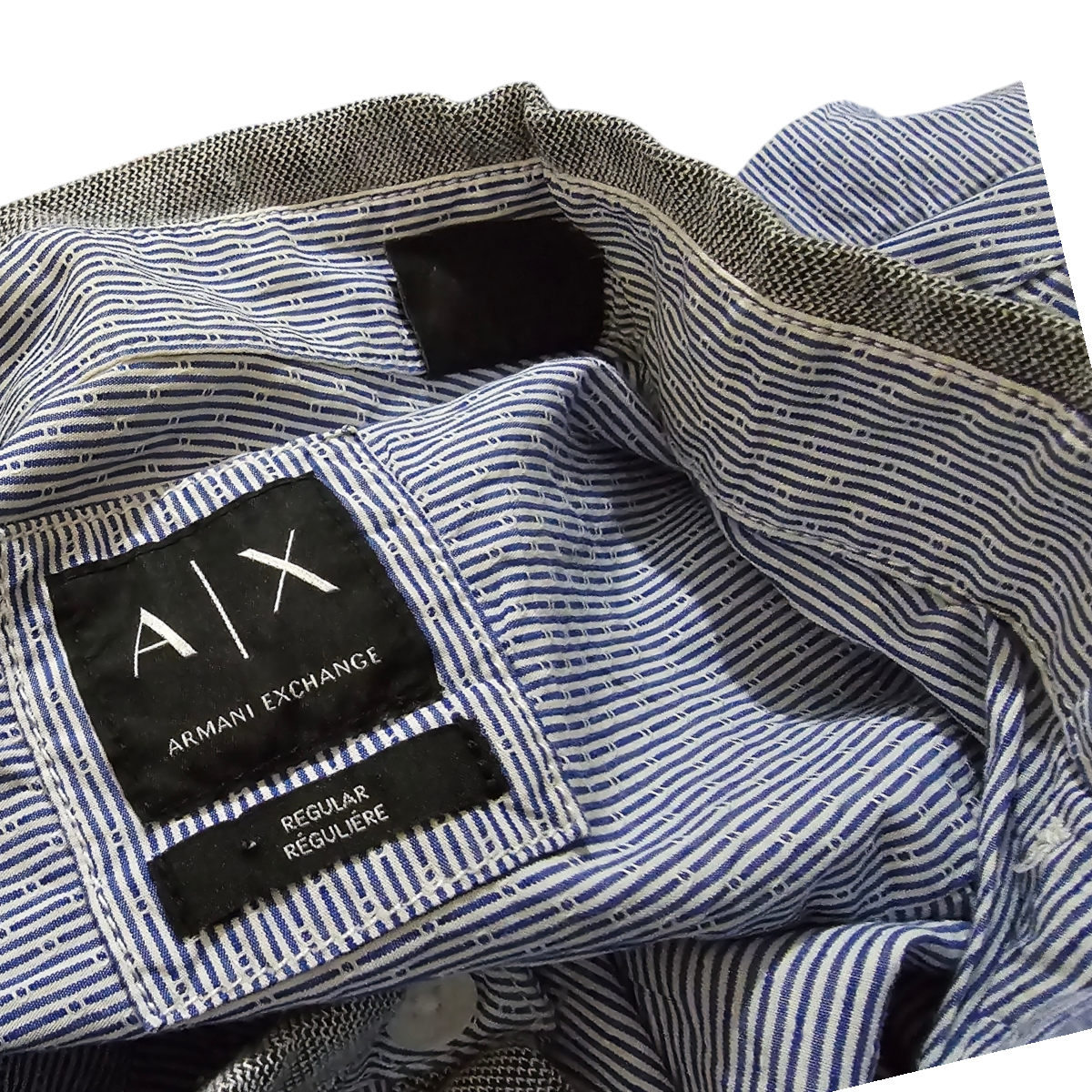 Camisa Armani Exchange Mediana M Regular Azul Lineas