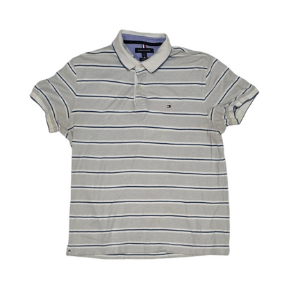 Playera Polo Tommy Hilfiger Grande L Slimfit Gris Lineas