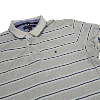 Playera Polo Tommy Hilfiger Grande L Slimfit Gris Lineas