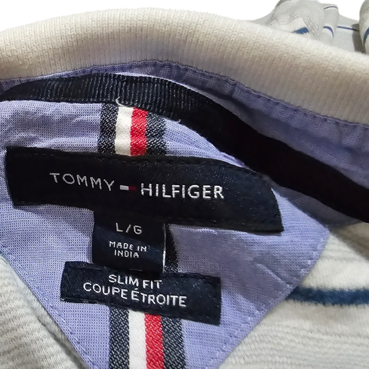 Playera Polo Tommy Hilfiger Grande L Slimfit Gris Lineas