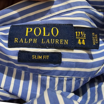 Camisa Ralph Lauren Xgrande Xl 17 1/2 44 Slimfit Azul Lineas