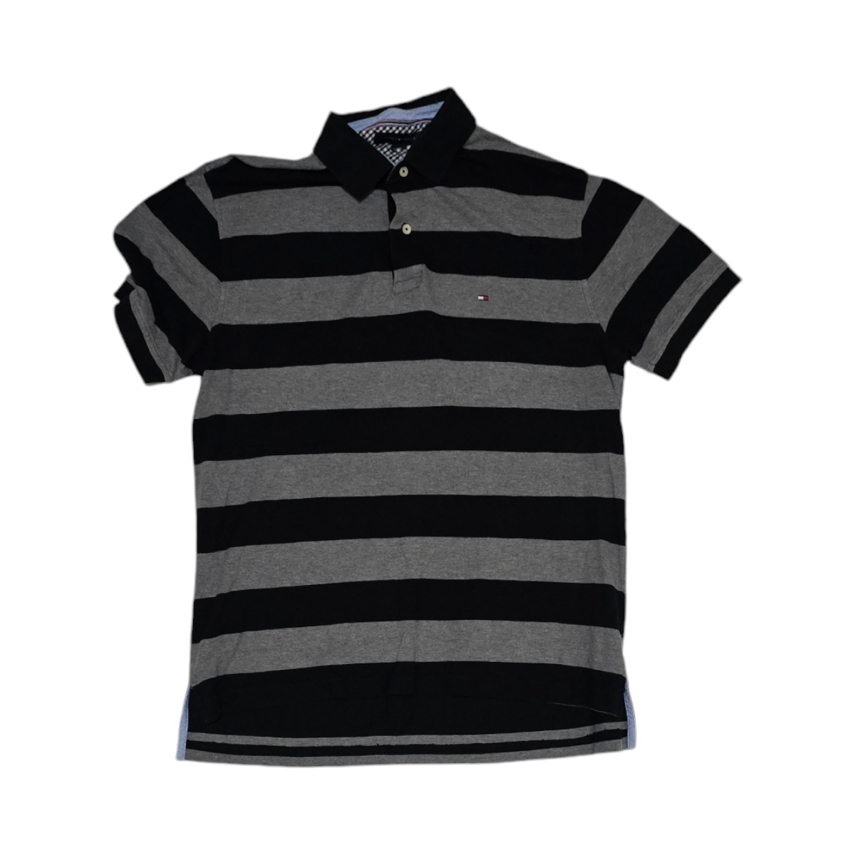 Playera Polo Tommy Hilfiger Grande L Lineas Negro Gris