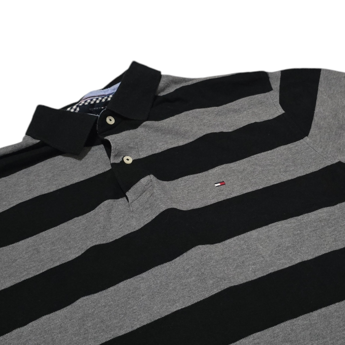 Playera Polo Tommy Hilfiger Grande L Lineas Negro Gris