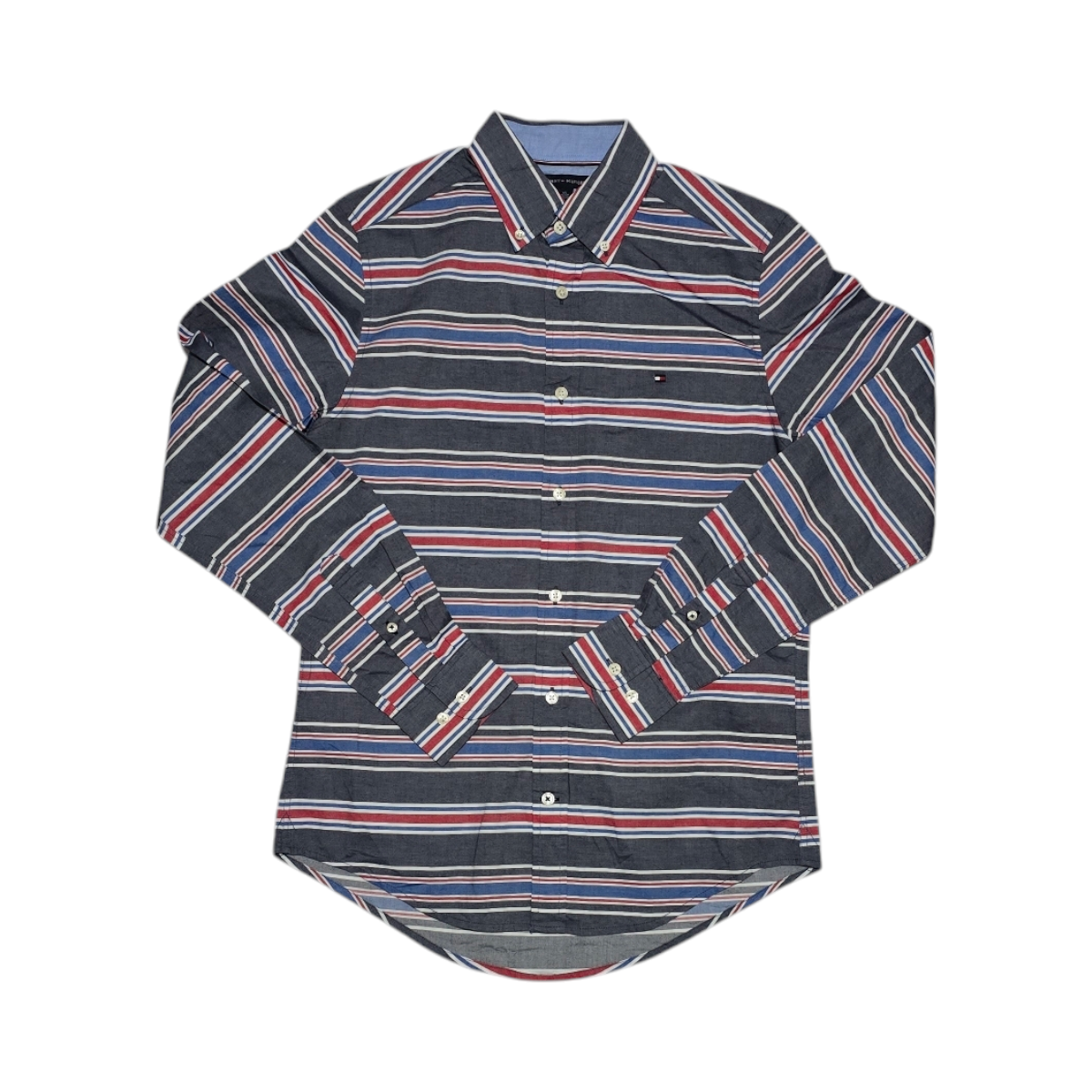 Camisa Tommy Hilfiger Xchico Xs Lineas Gris (Usado)