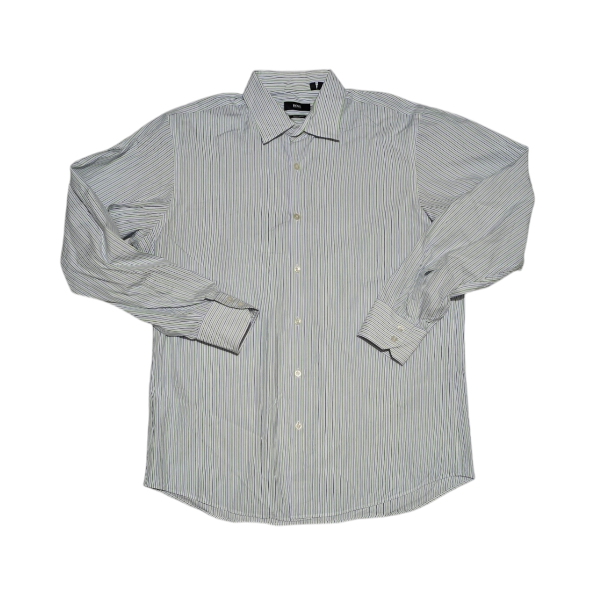 Camisa Hugo Boss Regular Fit Grande L Blanca Lineas Verdes (Usado)