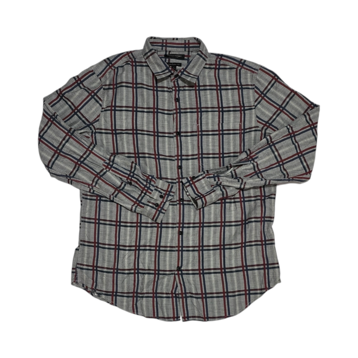 Camisa Cuadros Camden Fit Banana Republic Grande L Gris Rojo (Usado)