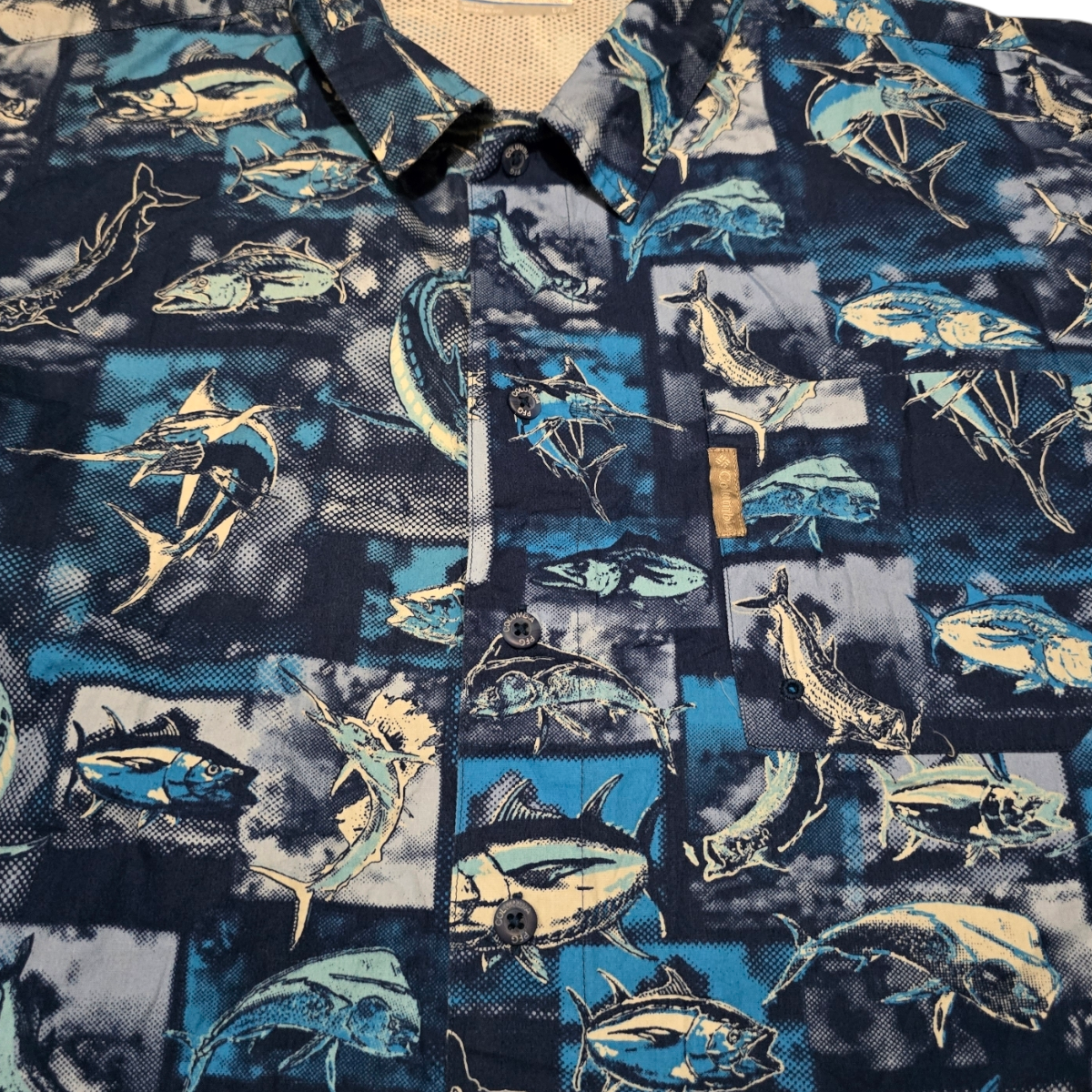 Camisa Manga Corta Columbia Grande L Azul Peces