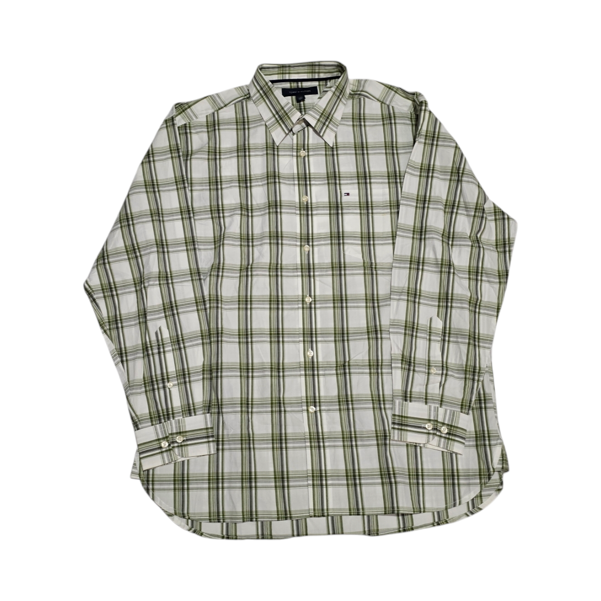 Camisa Tommy Hilfiger Grande L Cuadro Verde Y Blanco