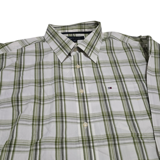 Camisa Tommy Hilfiger Grande L Cuadro Verde Y Blanco