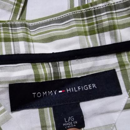 Camisa Tommy Hilfiger Grande L Cuadro Verde Y Blanco