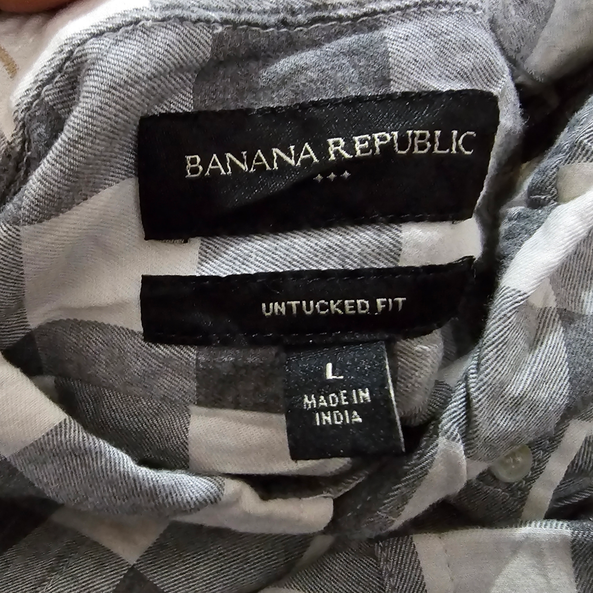 Camisa Banana Republic Grande L Untucked Fit Cuadro Gris