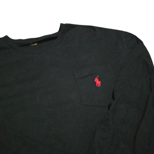 Playera Manga Larga Ralph Lauren Xgrande Xl Negro Pony Rojo