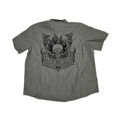 Camisa Manga Corta Harley Davidson 2xl Gris Calavera