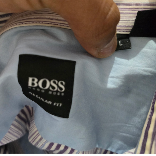 Camisa Boss Grande L Regular Fit Lineas Morado