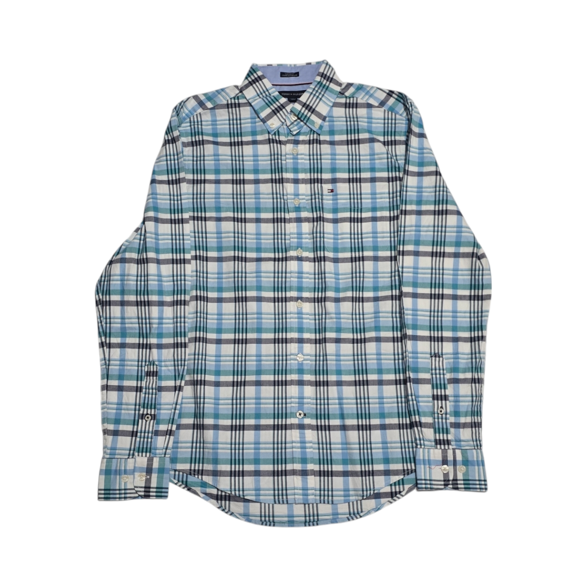 Camisa Tommy Hilfiger Chico S Custom Fit Cuadro Azul Claro