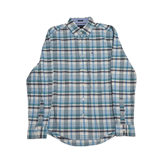 Camisa Tommy Hilfiger Chico S Custom Fit Cuadro Azul Claro