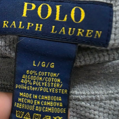 Playera Manga Larga Ralph Lauren Grande L Gris Pony Azul