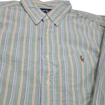 Camisa Ralph Lauren Xgrande Xl 17 1/2 Lineas Verde Rosa