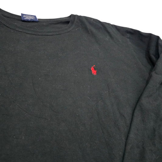Playera Manga Larga Ralph Lauren Xgrande Xl Negra Pony Rojo