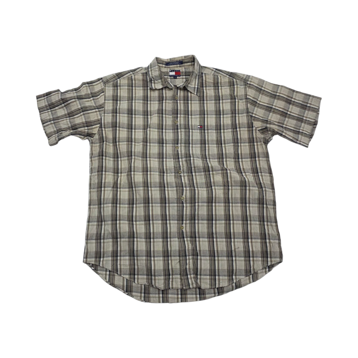 Camisa Manga Corta Tommy Hilfiger Grande L Cuadros Cafe