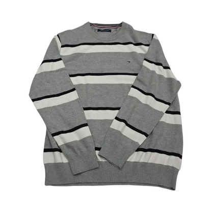 Sueter Tommy Hilfiger Grande L Gris Con Lineas Blancas