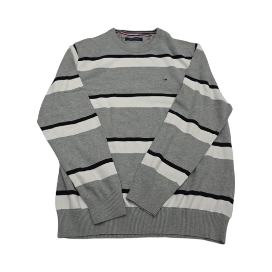 Sueter Tommy Hilfiger Grande L Gris Con Lineas Blancas