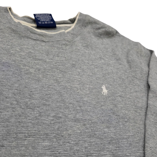 Playera Manga Larga Ralph Lauren Chico S Gris Pony Blanco