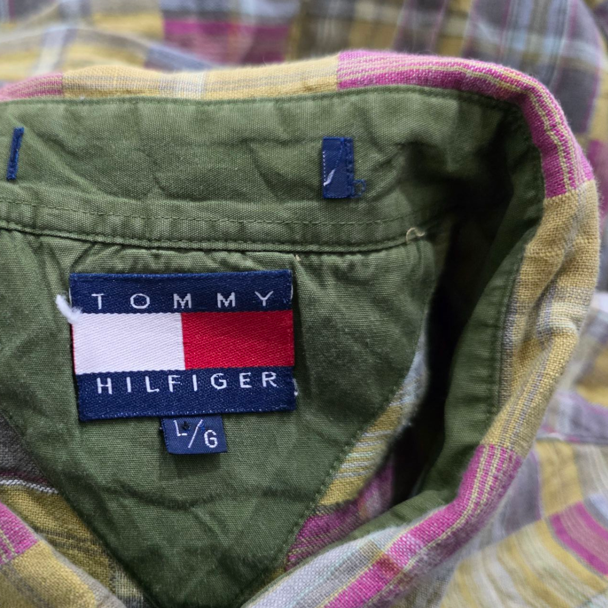 Camisa Tommy Hilfiger Grande L Cuadro Amarillo Retro