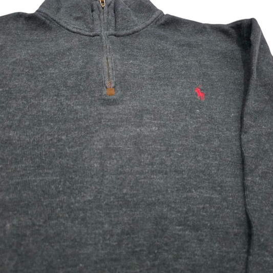 Sueter Ralph Lauren Grande L 1/3 Cierre Gris Algodon
