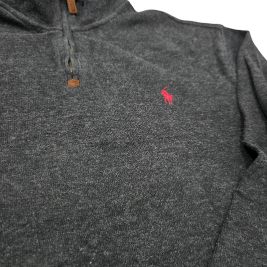 Sueter Ralph Lauren Grande L Gris Oscuro Pony Rojo